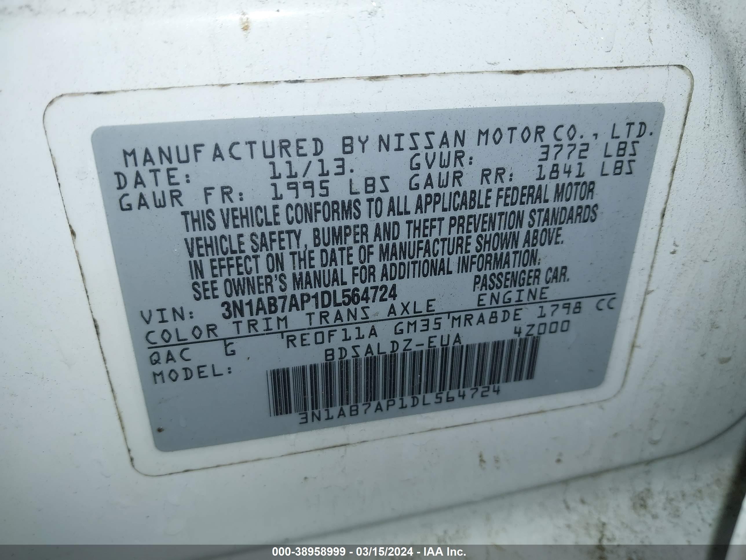 Photo 8 VIN: 3N1AB7AP1DL564724 - NISSAN SENTRA 