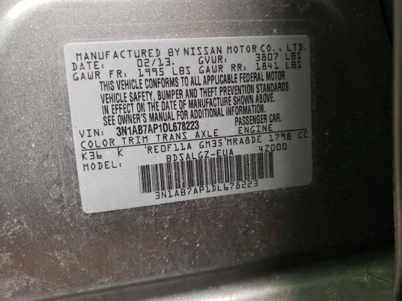 Photo 9 VIN: 3N1AB7AP1DL678223 - NISSAN SENTRA 