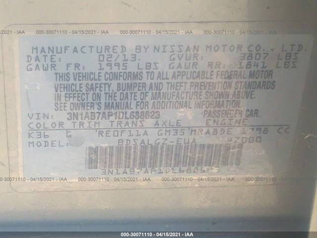 Photo 8 VIN: 3N1AB7AP1DL688623 - NISSAN SENTRA 