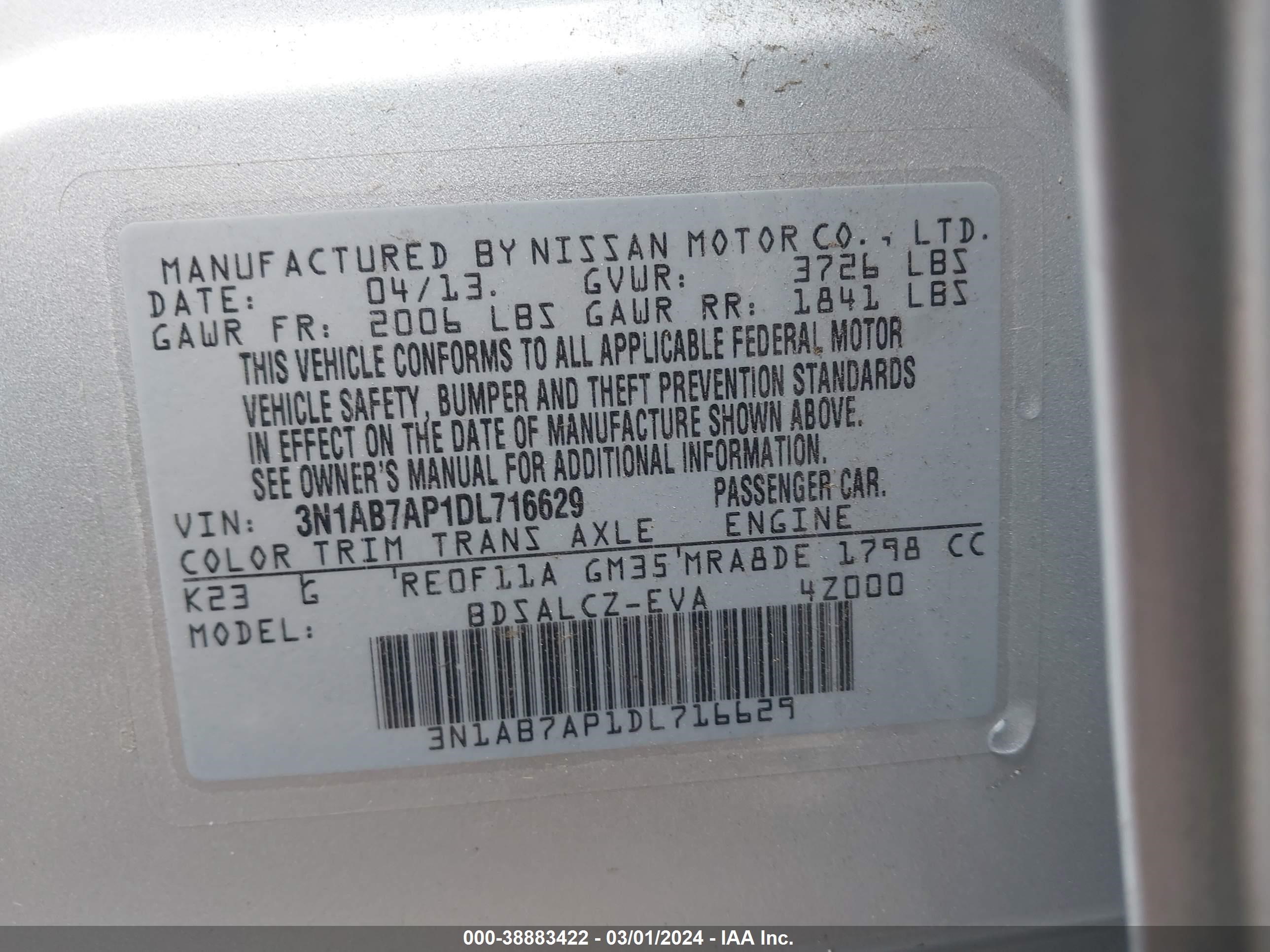 Photo 8 VIN: 3N1AB7AP1DL716629 - NISSAN SENTRA 