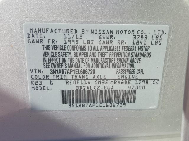 Photo 9 VIN: 3N1AB7AP1EL606729 - NISSAN SENTRA S 