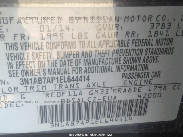 Photo 8 VIN: 3N1AB7AP1EL644414 - NISSAN SENTRA 