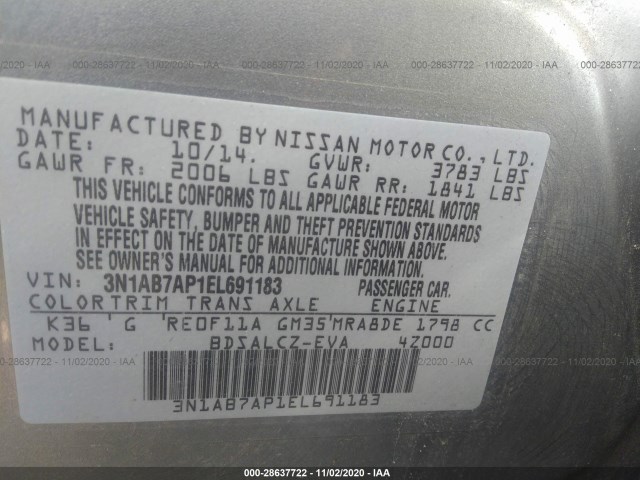 Photo 8 VIN: 3N1AB7AP1EL691183 - NISSAN SENTRA 