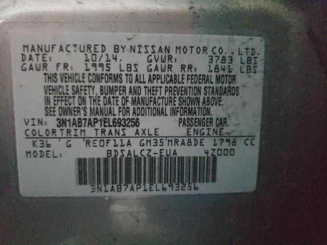 Photo 9 VIN: 3N1AB7AP1EL693256 - NISSAN SENTRA S 