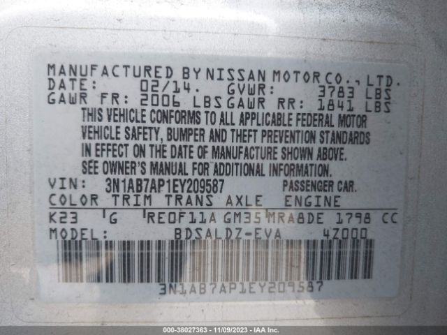 Photo 8 VIN: 3N1AB7AP1EY209587 - NISSAN SENTRA 