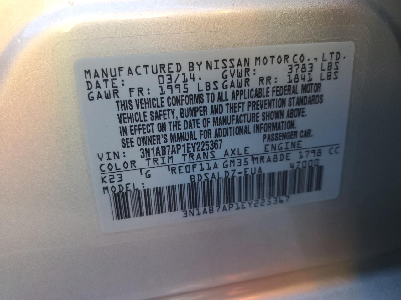 Photo 11 VIN: 3N1AB7AP1EY225367 - NISSAN SENTRA 