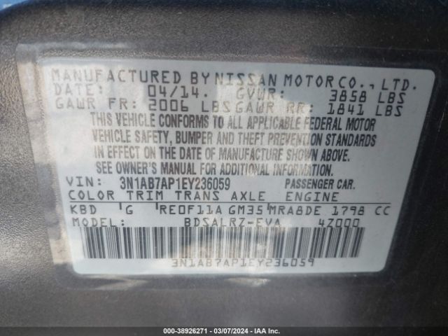 Photo 8 VIN: 3N1AB7AP1EY236059 - NISSAN SENTRA 