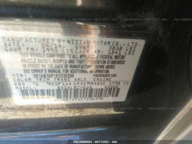 Photo 8 VIN: 3N1AB7AP1EY236398 - NISSAN SENTRA 