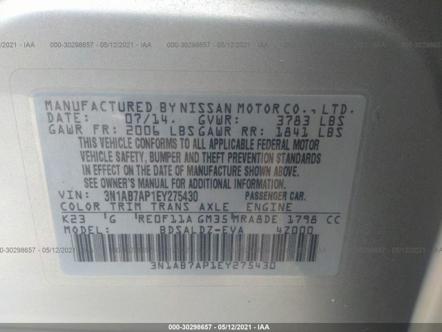 Photo 8 VIN: 3N1AB7AP1EY275430 - NISSAN SENTRA 