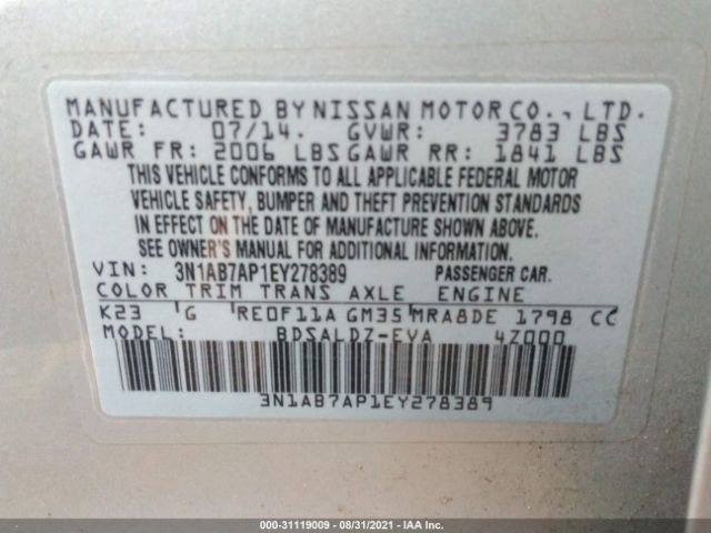 Photo 8 VIN: 3N1AB7AP1EY278389 - NISSAN SENTRA 