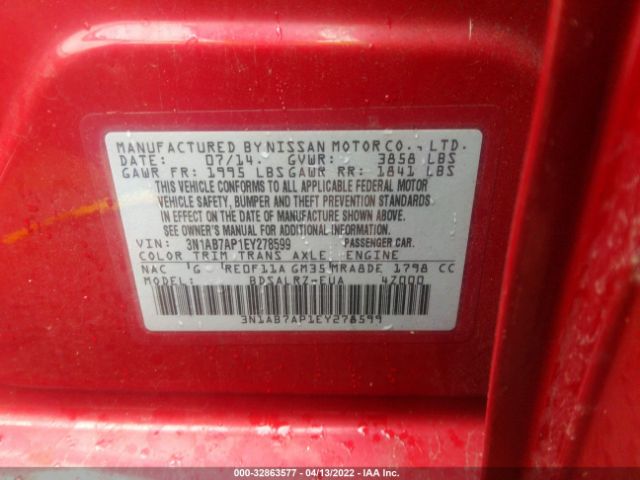 Photo 8 VIN: 3N1AB7AP1EY278599 - NISSAN SENTRA 