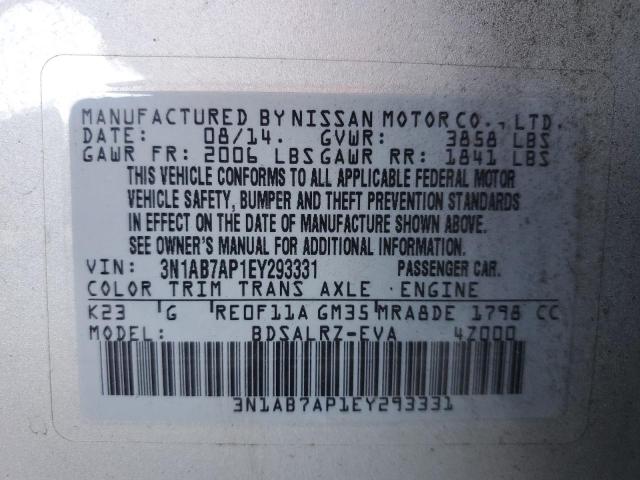 Photo 12 VIN: 3N1AB7AP1EY293331 - NISSAN SENTRA S 