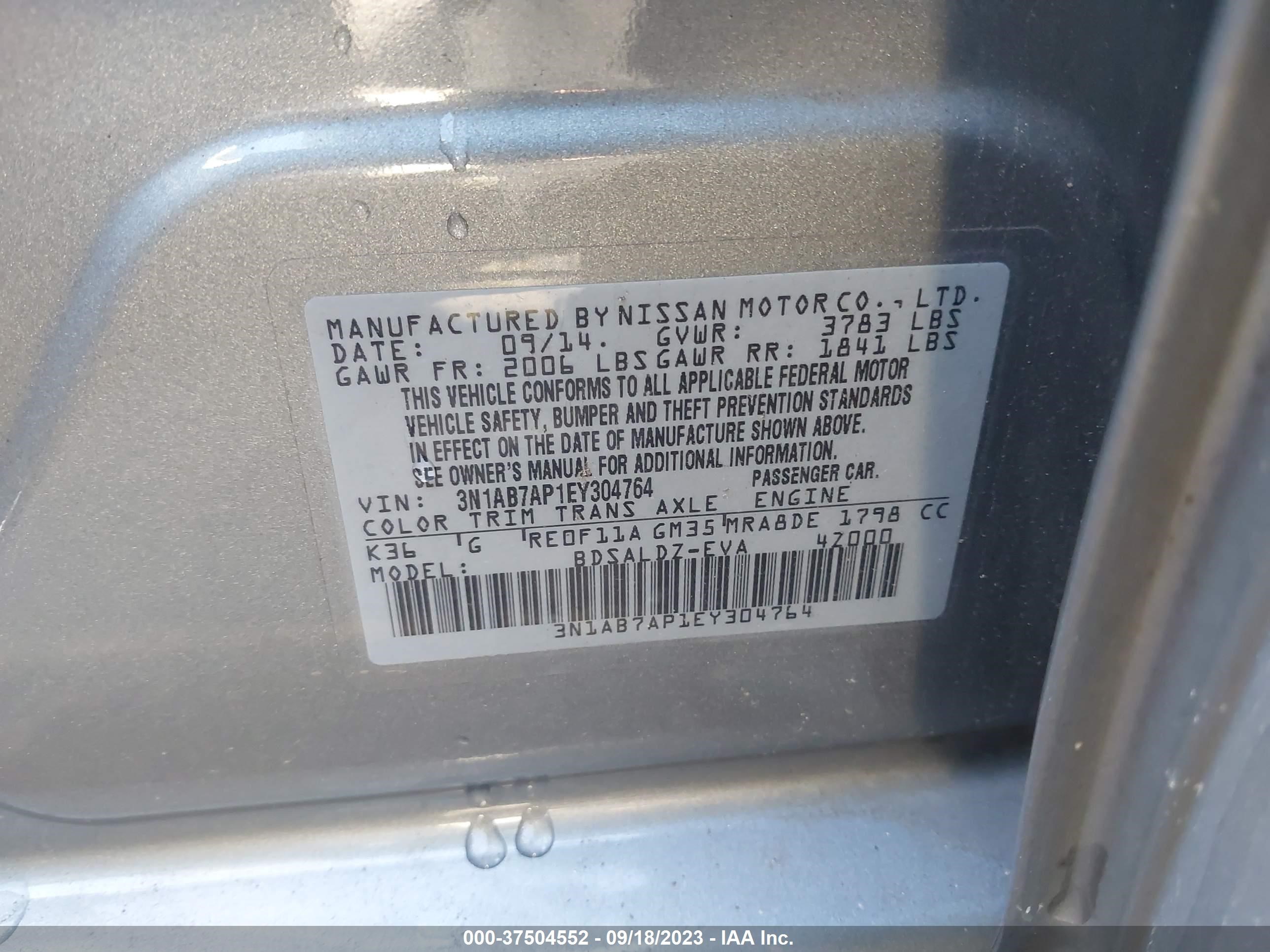 Photo 8 VIN: 3N1AB7AP1EY304764 - NISSAN SENTRA 