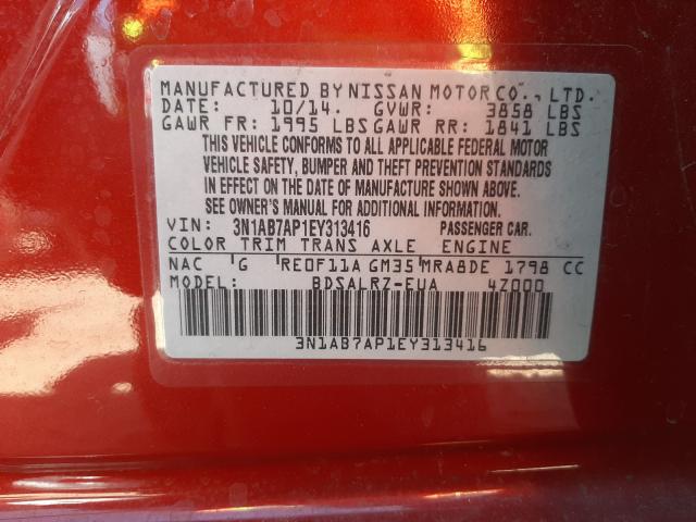 Photo 9 VIN: 3N1AB7AP1EY313416 - NISSAN SENTRA S 