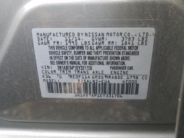 Photo 9 VIN: 3N1AB7AP1EY331706 - NISSAN SENTRA S 