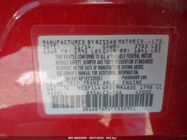 Photo 8 VIN: 3N1AB7AP1EY335951 - NISSAN SENTRA 