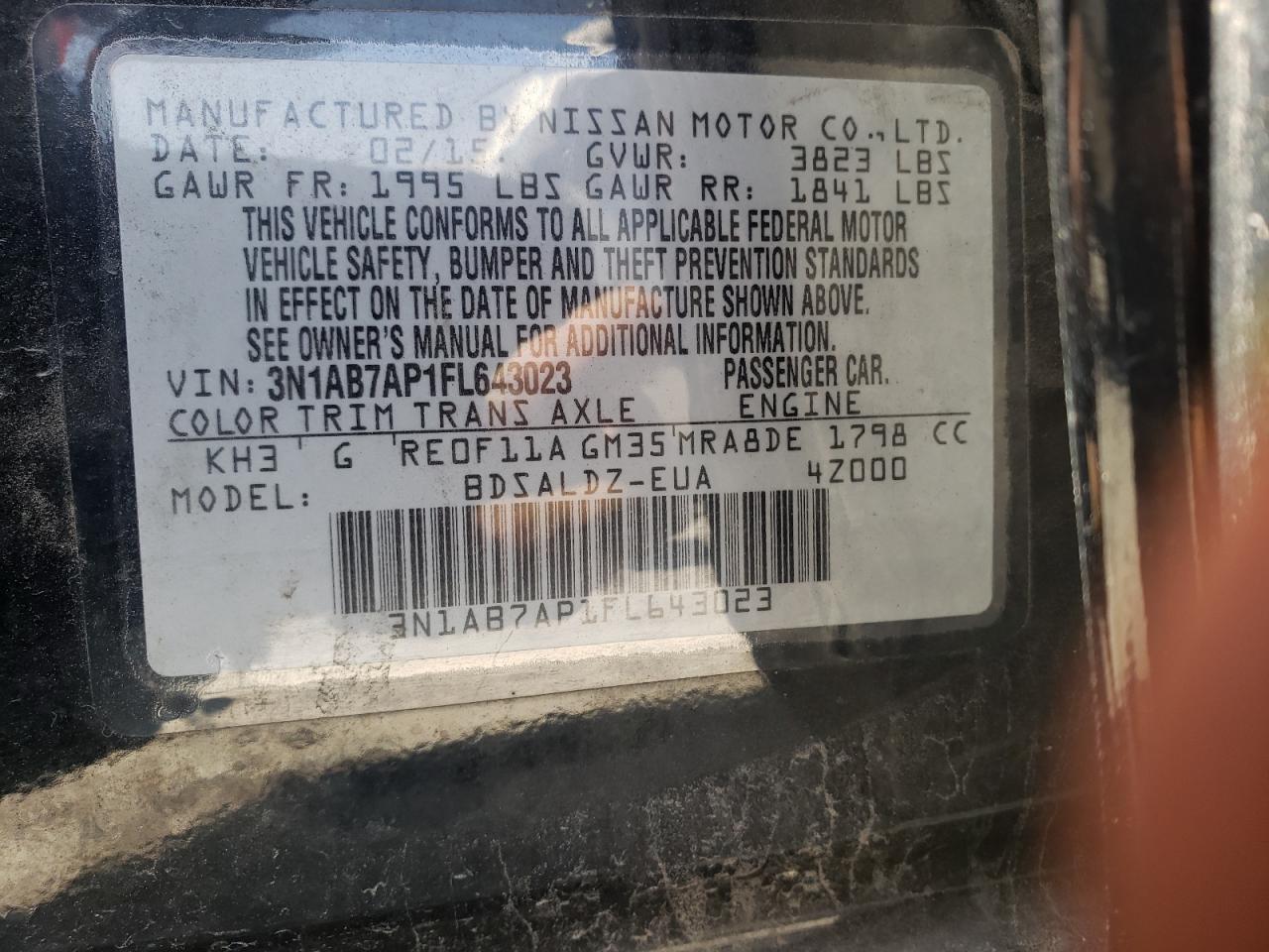 Photo 11 VIN: 3N1AB7AP1FL643023 - NISSAN SENTRA 