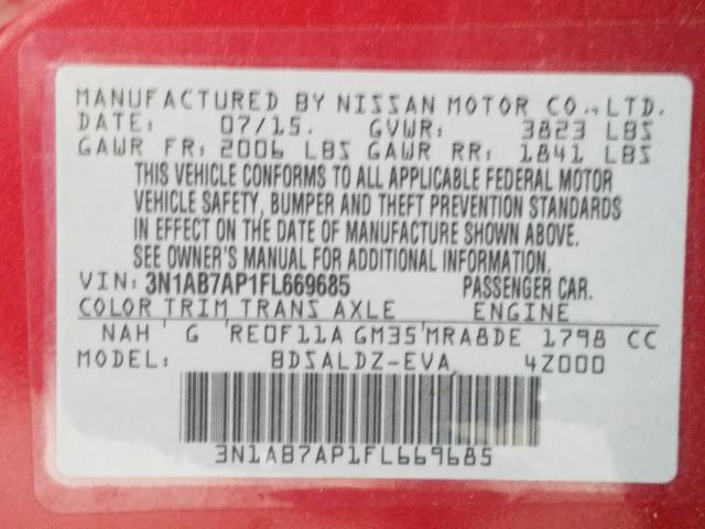 Photo 9 VIN: 3N1AB7AP1FL669685 - NISSAN SENTRA S 