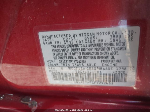 Photo 8 VIN: 3N1AB7AP1FY242655 - NISSAN SENTRA 