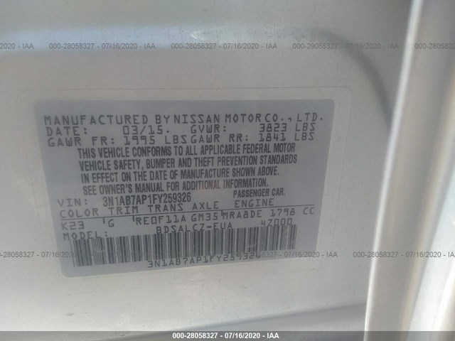 Photo 8 VIN: 3N1AB7AP1FY259326 - NISSAN SENTRA 