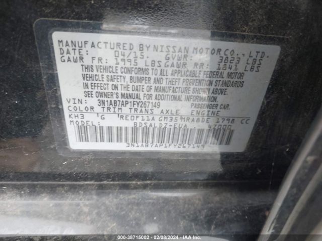 Photo 8 VIN: 3N1AB7AP1FY267149 - NISSAN SENTRA 