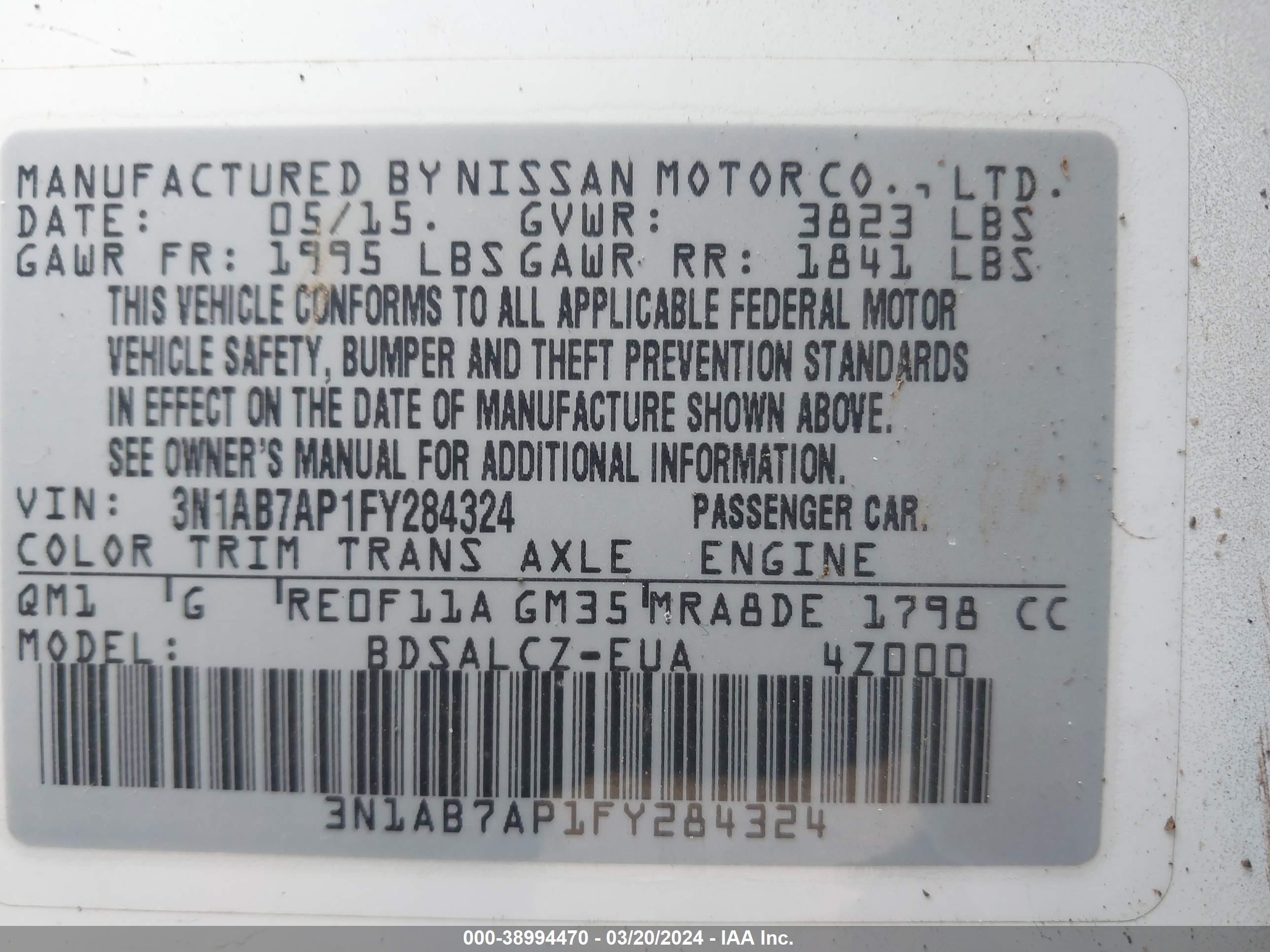 Photo 8 VIN: 3N1AB7AP1FY284324 - NISSAN SENTRA 