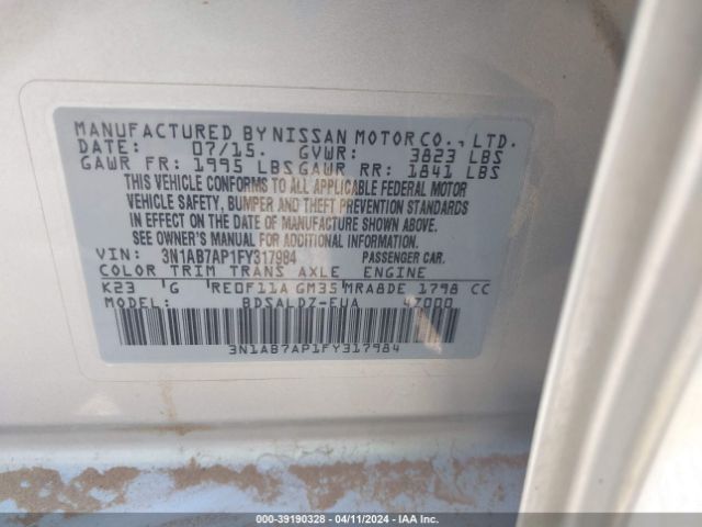 Photo 8 VIN: 3N1AB7AP1FY317984 - NISSAN SENTRA 