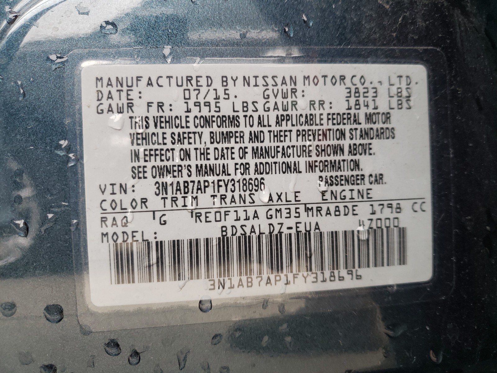 Photo 9 VIN: 3N1AB7AP1FY318696 - NISSAN SENTRA S 