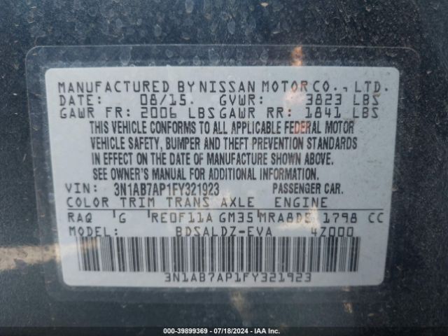 Photo 8 VIN: 3N1AB7AP1FY321923 - NISSAN SENTRA 