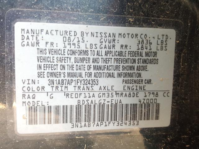 Photo 9 VIN: 3N1AB7AP1FY324353 - NISSAN SENTRA S 