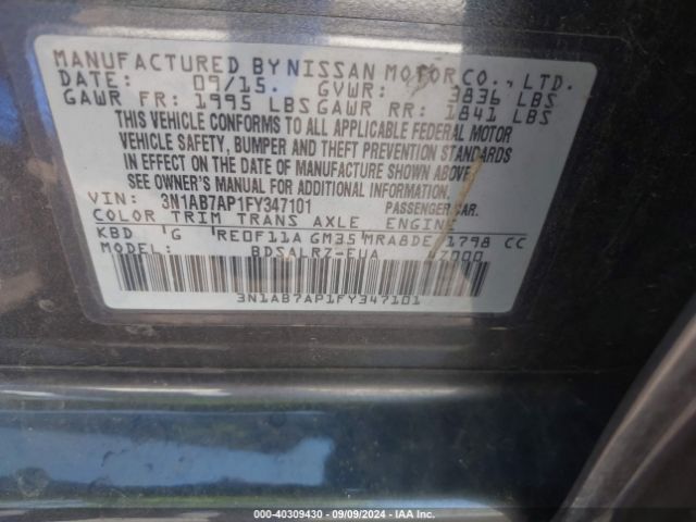 Photo 8 VIN: 3N1AB7AP1FY347101 - NISSAN SENTRA 