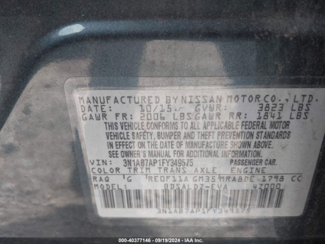 Photo 8 VIN: 3N1AB7AP1FY349575 - NISSAN SENTRA 