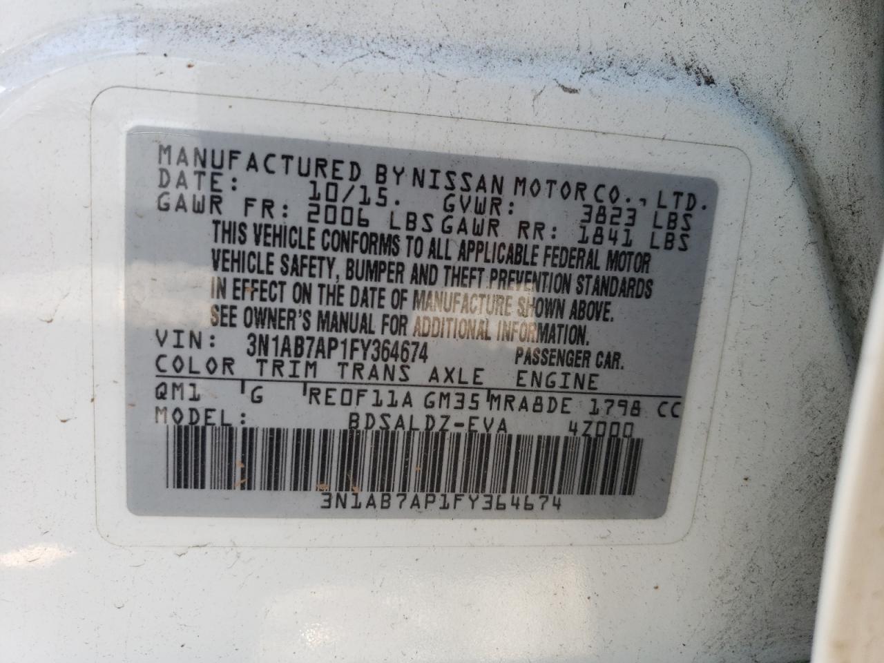 Photo 11 VIN: 3N1AB7AP1FY364674 - NISSAN SENTRA 