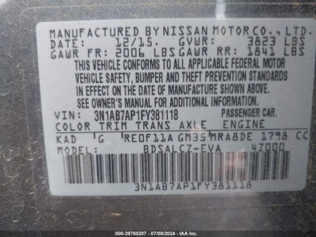 Photo 8 VIN: 3N1AB7AP1FY381118 - NISSAN SENTRA 