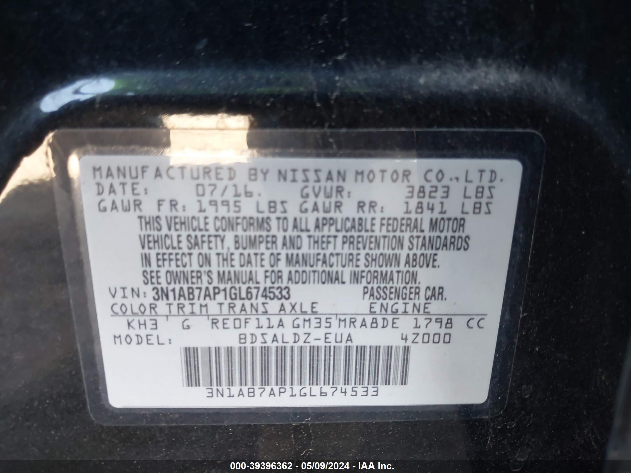 Photo 8 VIN: 3N1AB7AP1GL674533 - NISSAN SENTRA 