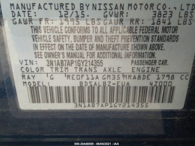 Photo 8 VIN: 3N1AB7AP1GY214355 - NISSAN SENTRA 