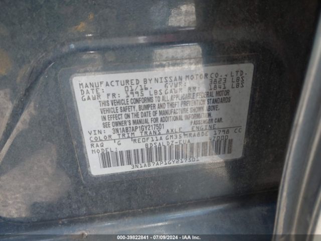 Photo 8 VIN: 3N1AB7AP1GY217501 - NISSAN SENTRA 