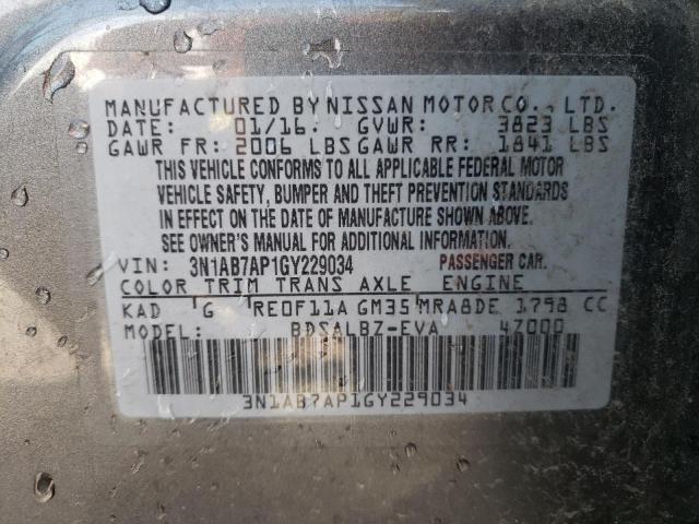 Photo 11 VIN: 3N1AB7AP1GY229034 - NISSAN SENTRA S 