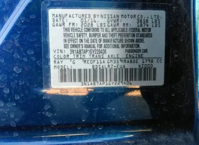 Photo 8 VIN: 3N1AB7AP1GY229406 - NISSAN SENTRA 