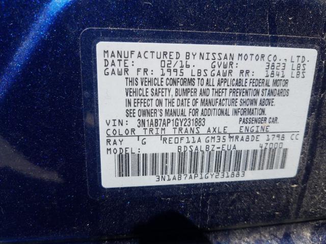 Photo 9 VIN: 3N1AB7AP1GY231883 - NISSAN SENTRA S 