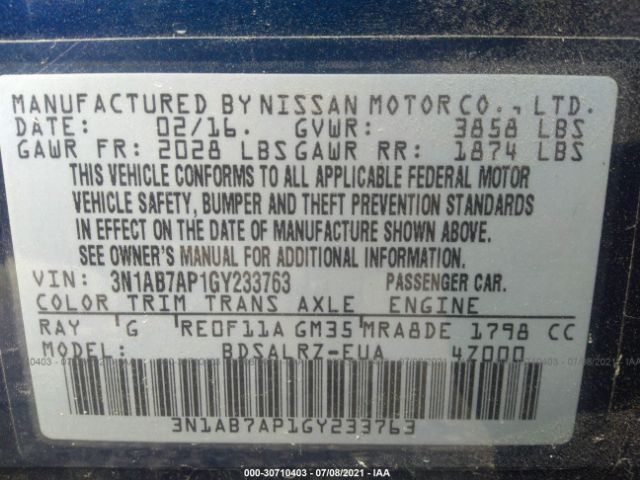 Photo 8 VIN: 3N1AB7AP1GY233763 - NISSAN SENTRA 