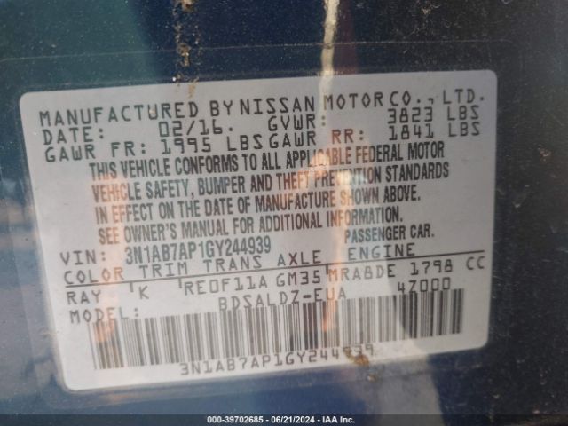 Photo 8 VIN: 3N1AB7AP1GY244939 - NISSAN SENTRA 