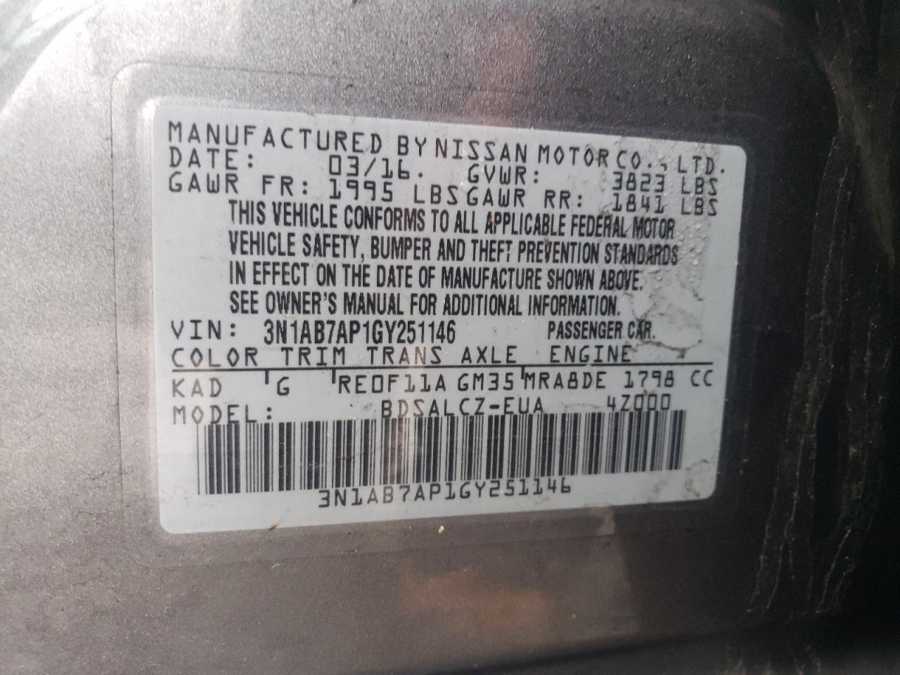 Photo 11 VIN: 3N1AB7AP1GY251146 - NISSAN SENTRA 