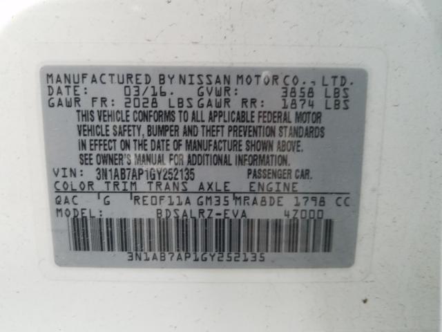 Photo 9 VIN: 3N1AB7AP1GY252135 - NISSAN SENTRA S 