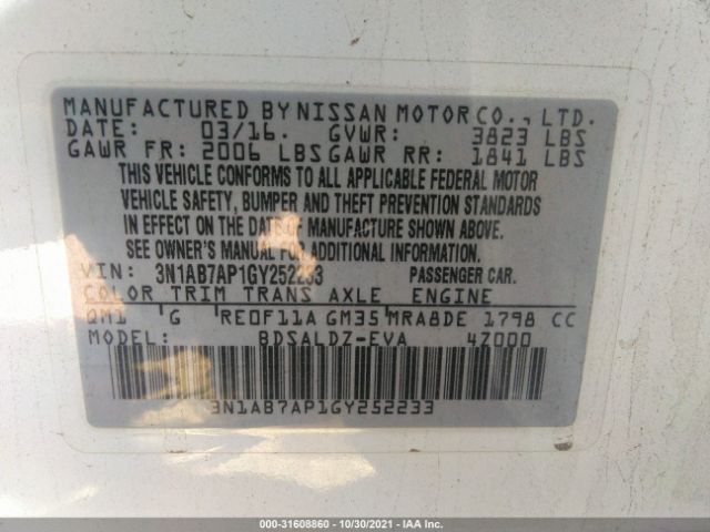 Photo 8 VIN: 3N1AB7AP1GY252233 - NISSAN SENTRA 