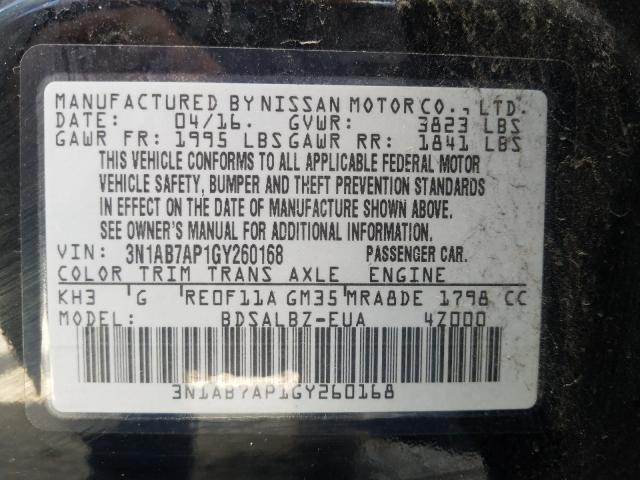 Photo 9 VIN: 3N1AB7AP1GY260168 - NISSAN SENTRA S 