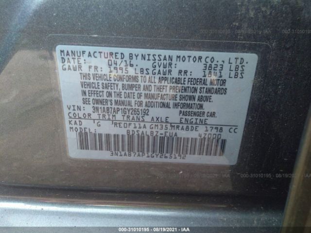 Photo 8 VIN: 3N1AB7AP1GY265192 - NISSAN SENTRA 