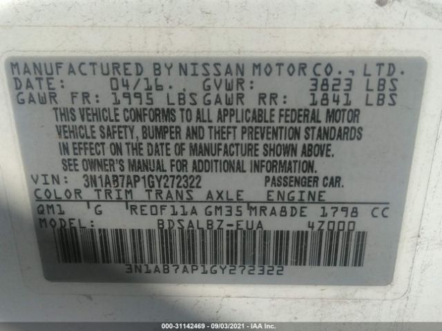 Photo 8 VIN: 3N1AB7AP1GY272322 - NISSAN SENTRA 