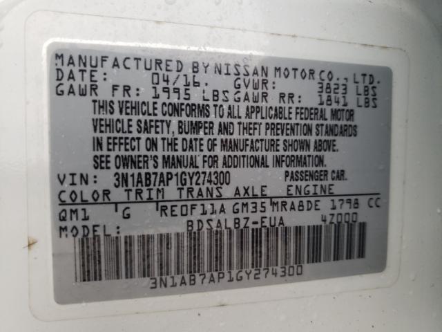 Photo 9 VIN: 3N1AB7AP1GY274300 - NISSAN SENTRA S 