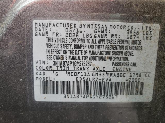 Photo 9 VIN: 3N1AB7AP1GY275267 - NISSAN SENTRA S 